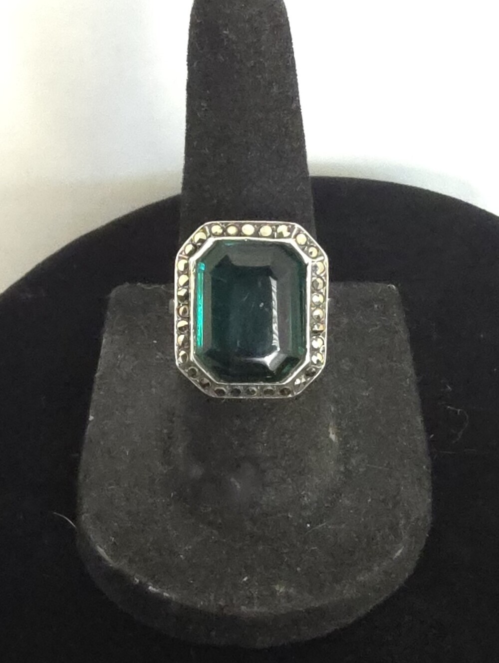 Vintage Ornate Sterling Silver with Green Stone Ring Size 6 Made In Germany